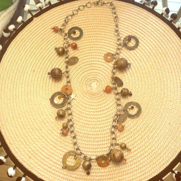 Funky metal charm necklace distressed finish - Picture 1 of 3